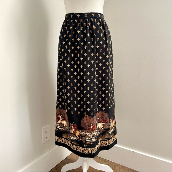 Vintage 90's Leslie Fay Equestrian Print Old Money Midi Length Skirt Size 14 - Picture 1 of 7